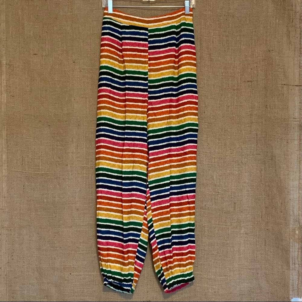 ANTHROPOLOGIE FARM RIO Rainbow Striped Joggers Colorful Pants Large NWT